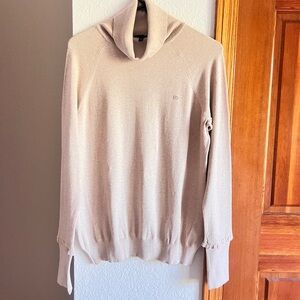 Escada Sport Turtleneck Sweater Size L Beige Tan Ruffle Cuff Cotton Blend